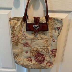 Brighton Foldable Tote, tan floral print